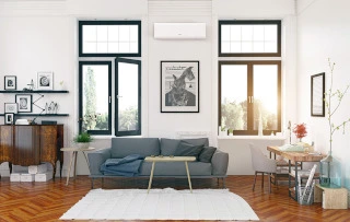 Climatisation murale design intégrée dans un intérieur moderne et épuré